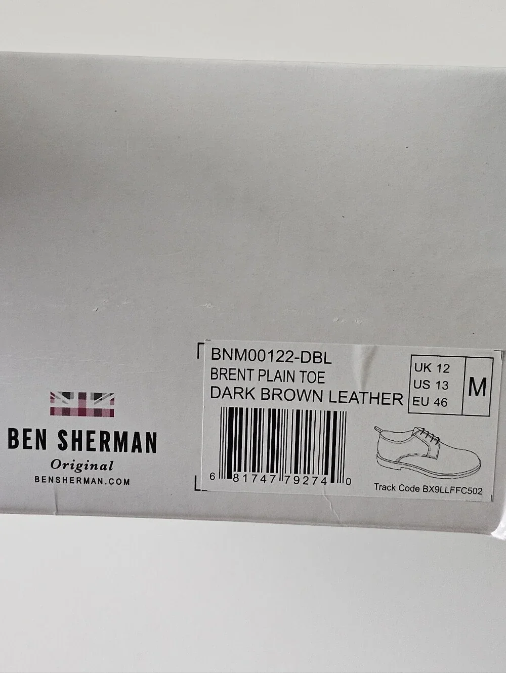 Ben Sherman Brent Plain Toe Leather Derby Dress Shoes Dark Brown Men's US 13 NWT